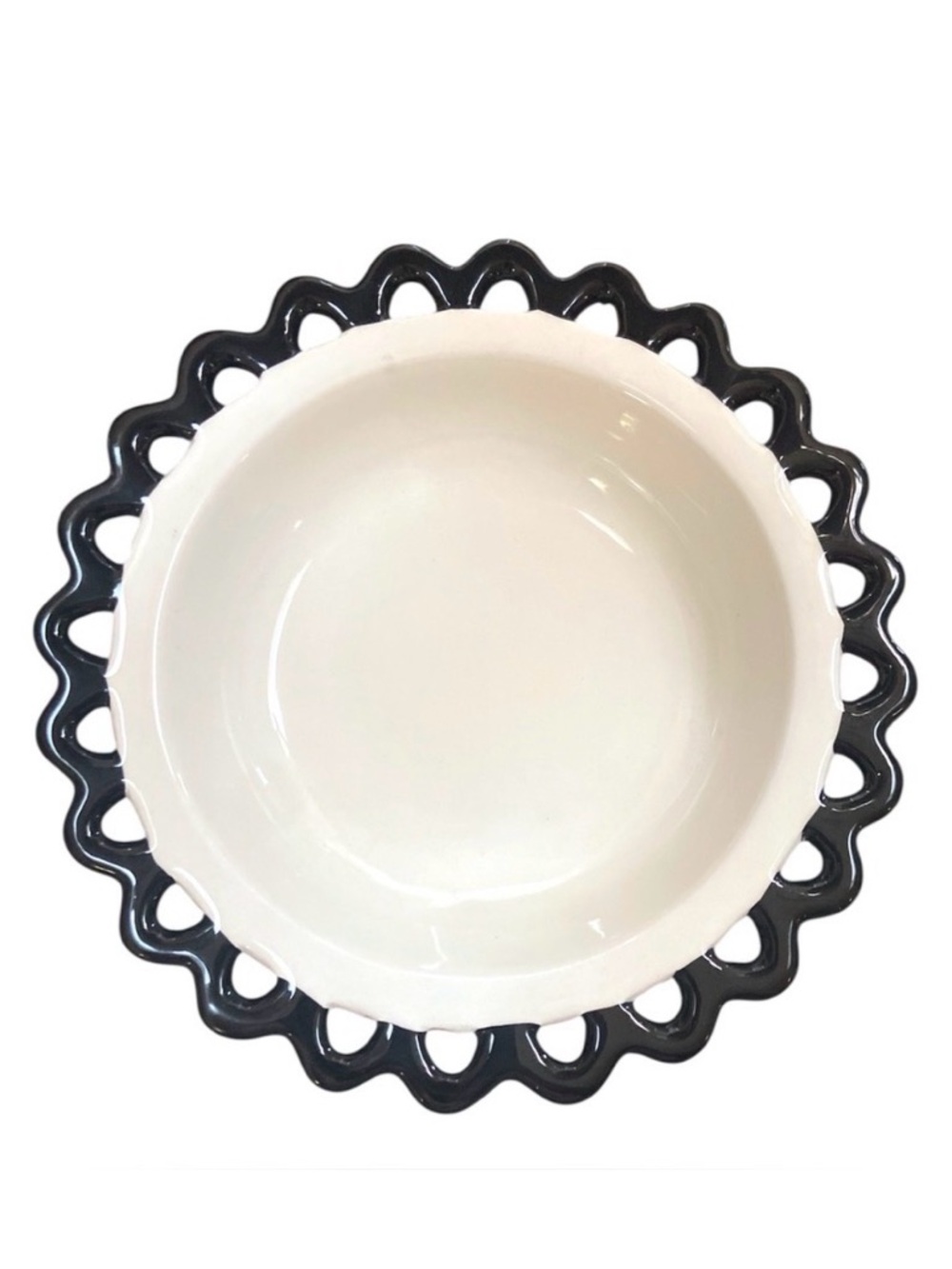 Black & White Scalloped Rim Serving Bowl 8” Wide Black Lace Edge Design NWT